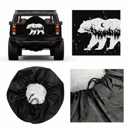 MIYASANG Bear Silhouette Spare Tire Cover Wild Bear Mountains Adventure Trekking Moon Star Sky Scenery Weatherproof Universal Wheel Protectors Camper Tire Covers for Trailer Rv Travel(17 inch)