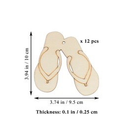 Creaides 12pcs Slipper Wood DIY Crafts Cutouts Wooden Flip Flop Shaped Hanging Ornaments with Hole Hemp Ropes Wood Tags for Hawaii Summer Holiday Beach Party Decoration