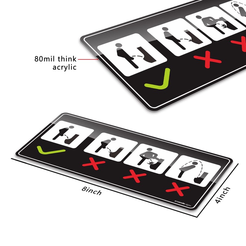 Funny Bathroom Signs 2 Pack 4" x 8" Premium Acrylic