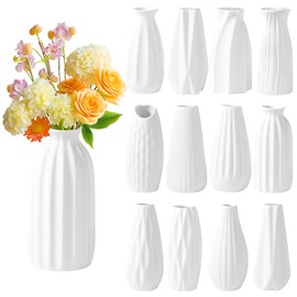 12 Set White Vases, 5in Small Ceramic Bud Vases White Flower Vase Boho Pampas Grass Vases Bulk White Vases for Centerpieces Wedding Home Table Decor