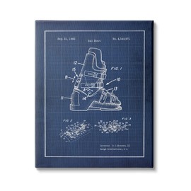 Stupell Industries Vintage Ski Boot Blue Print Figure Drawing Chart, Designed by Jo Moulton Canvas Wall Art, 16 x 20