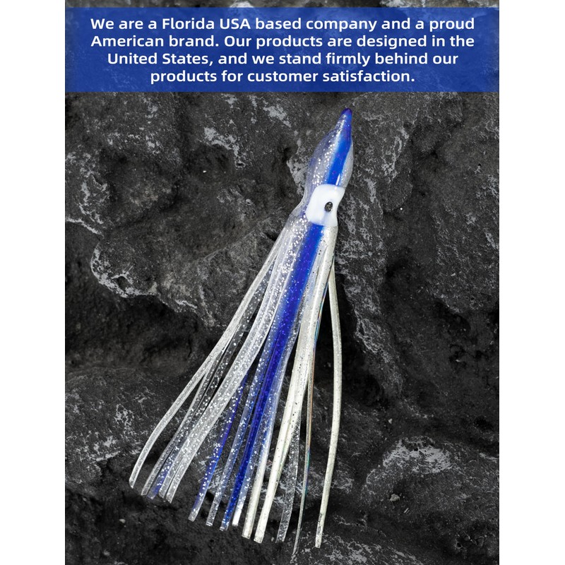 BLUEWING Trolling Squid Skirts Fishing Saltwater Octopus Lures, Size 2in,