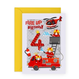 Central 23 Happy 4th Birthday Card Boy - Fire Engine Helicopter - Boys Birthday Card For Fourth Birthday - 4 Year Old - Gifts For Son Grandson Kids Age Four - Comes With Stickers
