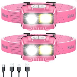 Blukar LED Headlamp,2000L Super Bright Rechargeable Headlight Flashlight with White&Red Light 2 Pack - Motion Sensor,Dimmable Brightness,8 Modes,Spotlight&Floodlight,IPX5 Waterproof for Camping-Pink
