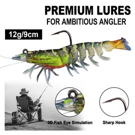 Ryvera Fishing Lures for Bass, Pack of 3 Pre-Fired Soft Shrimp Baits for Zander & Bass, Fishing Lures with VMC Hooks, Rubber Fish Jigs, Fishing Lures for Saltwater and Freshwater, Gifts for Men