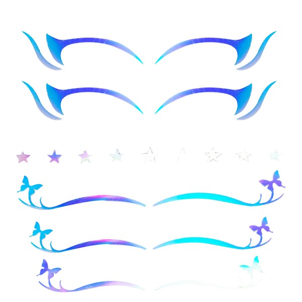 Nirbffo Silver Eyeliner Stickers Star Butterfly Art Stickers Temporary Face