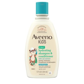 Aveeno Kids 2-in-1 Hydrating Shampoo & Conditioner, Gently Cleanses, Conditions & Detangles Kids Hair, Formulated With Oat Extract, For Sensitive Skin & Scalp, Hypoallergenic, 12 fl. oz
