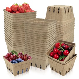 Rainmae 50 Pack Natural Pulp Fiber Berry Basket, Molded Berry Basket Produce Vented Container for Strawberry Blueberry Raspberry and Vegetable, Farmer Market, Grocery Stores, Backyard Party