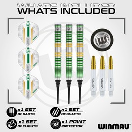 WINMAU Darts Xenon 18g Barrel / 20g Full Weight Soft Tip 90% Professional Tungsten Darts Set with Dart Flights and Dart Shafts (Stems)