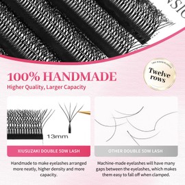 XIUSUZAKI Double Tips 5D W Lash Extension Supplies Thick w lash 0.07 C curl Mix Tray 8-15 mm Premade Fans Russian Volume Faux Mink Matte(5D-Double Tips-0.07C-11mm)