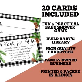 Winter Pinecone Evergreen Themed “Bring A Book” Cards for Baby Showers, 20 2.5 by 4 Inch Double Sided Insert Cards by AmandaCreation, Invite Guests to Bring A Book for the Baby