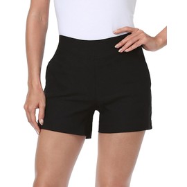 HDE Chino Shorts for Women 4" Inseam Elastic High Waisted Casual Summer Shorts Black - S