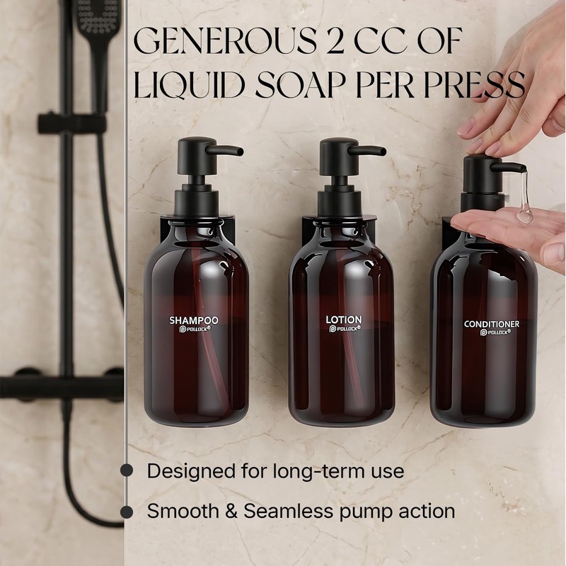 Pollock Shampoo and Conditioner Dispenser No Drill,Brown Set of 3