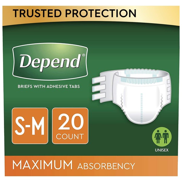 Depend Protection with Tabs Incontinence Underwear, Maximum Absorbency, Small/Medium, 20 Count