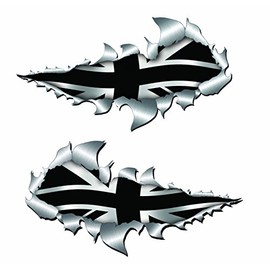 metal rip open,British Black union jack flag sticker.150mm