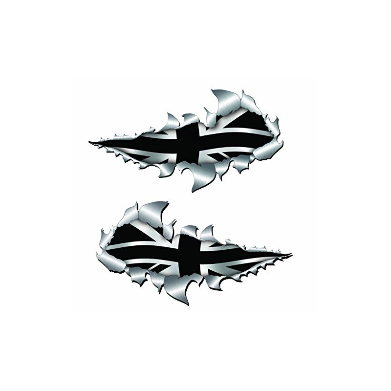 metal rip open,British Black union jack flag sticker.150mm