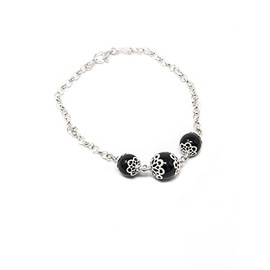 Silver Bracelet on Coccu, Silver, Obsidian