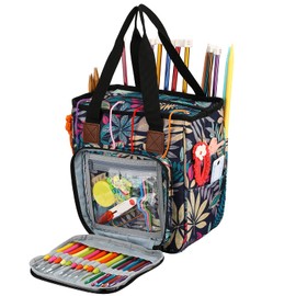 LOOEN Yarn Knitting Storage Tote-Large Capacity Crochet Organizer Portable Travel Bag with Shoulder Strap Crochet Hooks Case for Unfinished Bulk Project