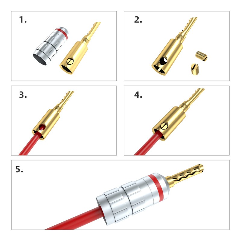 Cleqee 8pcs 24K Gold Plated Banana Plug Screw-in Solderless Terminal