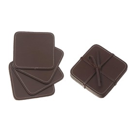 4PC Square Genuine Leather Coasters Tan