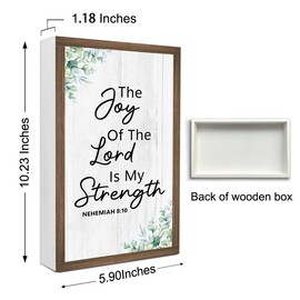 The Joy Of The Lord Is My Strength Nehemiah 8:10 Bible Verse Wooden Box Sign Desk Decor,Rustic Scripture Wood Block Plaque Sign for Christian Farmhouse Home Office Shelf Tabletop Wall Decor