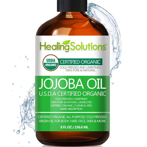 Jojoba Oil (Organic - 8oz) 100% Pure & Natural - Cold Pressed Unrefined - Hexane & Chemical Free - Perfect All-Natural Carrier Oil Solution for Face & Hair, Helps Fight Acne & Moisturize Skin Now