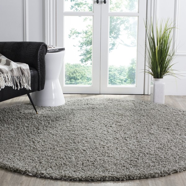 SAFAVIEH Athens Shag Collection SGA119F Non-Shedding Living Room Bedroom Dining Room Entryway Plush 1.5-inch Thick Area Rug, 6'7" x 6'7" Round, Light Grey