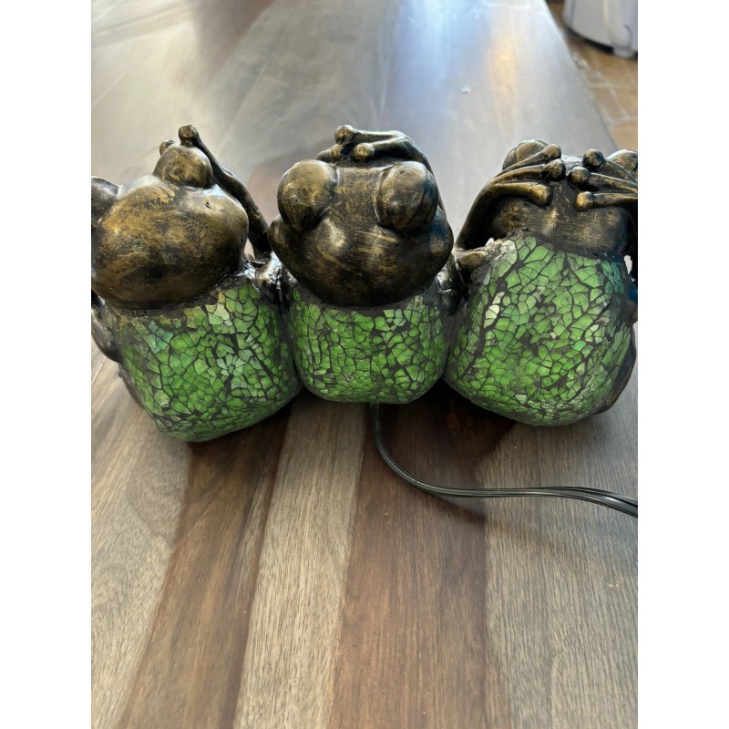 Terra Cottage 3 Green Glass Frogs Lamp Hear No Evil