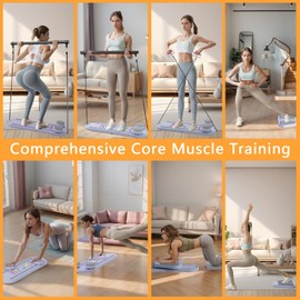 Lerpio Pilates Board, Portable Pilates Reformer Set, 6 in 1 Pilates Board for Home Workout, Foldable Pilates Reformer Machine, Multifunctional Pilates Board for Women (Purple)