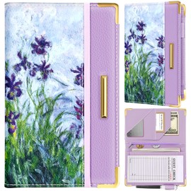 Slohif Slohif Server Book for Waitress Cute Serving Books with Zipper Pocket Accessories Leather Server Check Book Restaurant Waiter Server Booklet Organizer Ticket Book Holder Purple Flower