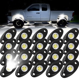 20 Pods White Rock Lights, Heefrole LED Rock Lights IP68 Waterproof Shakeproof Wide Angle Anti-Corrosion Pure White Rock Lights for Trucks Jeep UTV ATV SUV Boat Underglow Lighting Kit