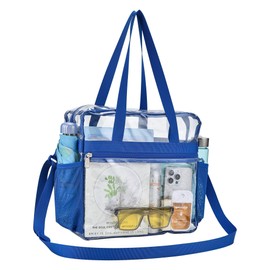 Oraben Clear Bag Stadium Approved 12x6x12 Clear Tote Bag with Removable Strap Clear Lunch Bag for Work Sports Festival (Blue)