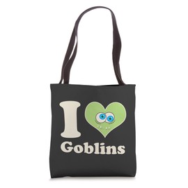 I Love Goblins Green Face Heart Tote Bag