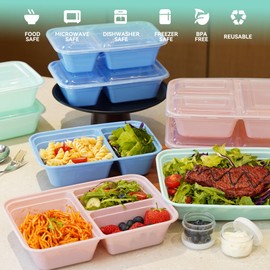 LISI 100-Piece Meal Prep Containers, 33oz Large Food Storage Containers with lids with 1, 2, 3-Compartment, Freezer Safe To-Go/Take-Out Boxes, Includes 5-Pack 2oz Dressing Cups for Take Out