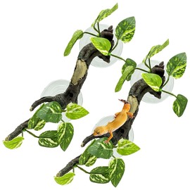 Fhiny Snake Climbing Branch, 2 PCS Resin Reptile Branches for Climbing with Suction Cups Frog Terrarium Plants Reptile Tank Decor Accessories for Frog Corn Snake Lizard Bearded Dragon Gecko