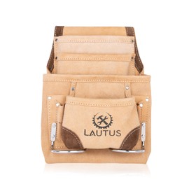 LAUTUS Leather Tool Pouch Bag |Carpenter, Construction, Framers, Handyman |2 Hammer Holders, 8 Pockets|