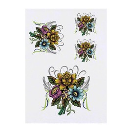 4 x 'Floral Fantasy Delight' Temporary Tattoos - Water Resistant, Skin-Safe, Non-Toxic Transfers, Mixed Sizes (TO00076638)