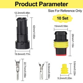 Car Waterproof Electrical Connector, 10 Set 2 Pin Waterproof Electrical Connectors, Car Wire Connector Suitable for Car, Truck, Boat and Other Wire Connections
