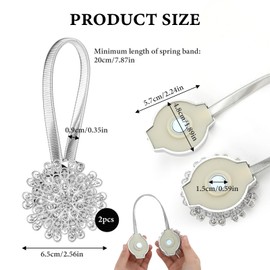UIHRLM 2 Pack Magnetic Curtain Tiebacks, Silver Crystal Floral Curtain Tie Backs, No Drill Wall Mounted Tie Backs Hooks, Hook for Fixed Curtain or Hanging Items, Home Office Drapery Accessory