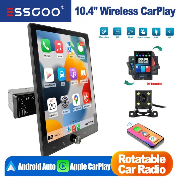 ESSGOO 10.4'' Rotatable 1 DIN Wireless CarPlay/Androi