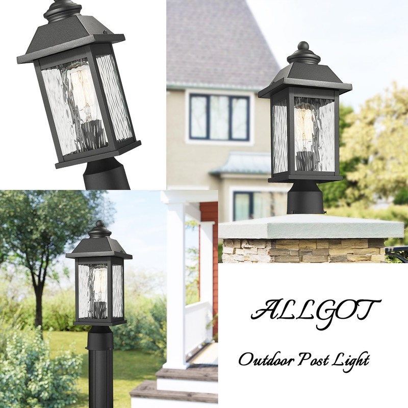 ALLGOT Outdoor Post Lantern, Exterior Post Lamp Light, Anti-Rust Black