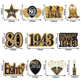 80th Birthday Decorations Hanging Swirls for Men Women, Black Gold Vintage 1943 80th Birthday Party Hanging Swirls Ceiling Decorations Shiny Foil Swirls for 80 Years Old Party Supplies 46 Pcs