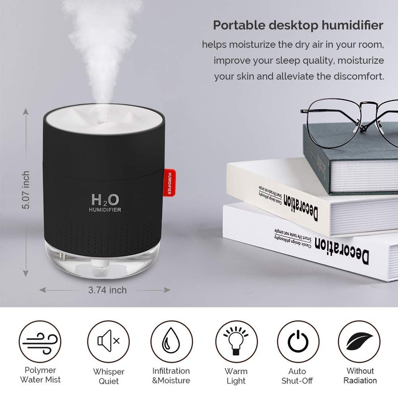 Portable Mini Cool Mist Humidifier, 500ml USB Personal Desktop Humidifier