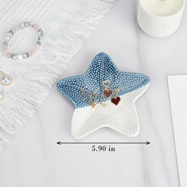 Denovin Jewelry Tray, Ceramic Starfish Jewelry Dish, Trinket Dish for Rings Earrings Necklaces Room Decor Aesthetic (Blue Starfish)