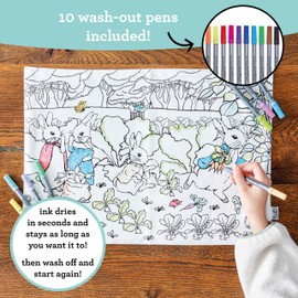 eatsleepdoodle Peter Rabbit™ and Friends Colouring Placemat for Kids w/10pk Washable Markers – 33x47cm Peter Rabbit™ Colouring Placemat – Ultra Washable & Reusable Arts and Crafts