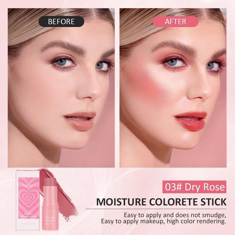 Cream Blush Stick, Creamy Texture Moisturising Face Cream Blush Natural