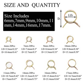 160Pcs Spring Band Type Action Fuel/Silicone Vacuum Hose Pipe Clamp 6-17 mm Low Pressure Air Clip Clamp Assortment Kit 6 mm 7 mm 9 mm 10 mm 11 mm 14 mm 16 mm 17 mm
