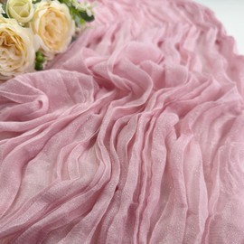 Booque Valley Rustic Cheesecloth Table Runner 10ft Glitter Silver Lurex Gauze Sheer Cloth for Wedding Bridal Baby Shower Birthday Party Boho Spring Summer Table Decoration, 35x120 Inch, Pink