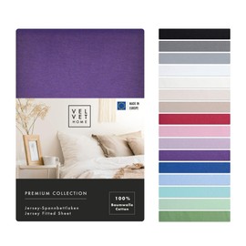 VelvetHome Fitted Sheet, 90 x 200 cm, 100% Combed Cotton, Made in the EU, Jersey Bed Sheet for Mattress Height up to 25 cm, Premium Quality, Beautiful Colours, Aubergine