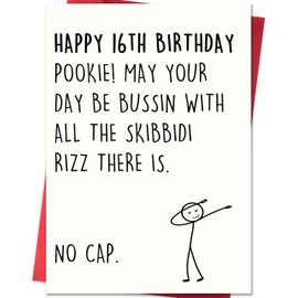 IDU Funny 16th Birthday Card for Boys Girls，Sweet 16 Birthday Card Gifts for Him Her，Happy 16 Year Old Birthday Gifts & Decorations for Son Daughter Teenagers with Gen Z Slang Meme-Inspired Design